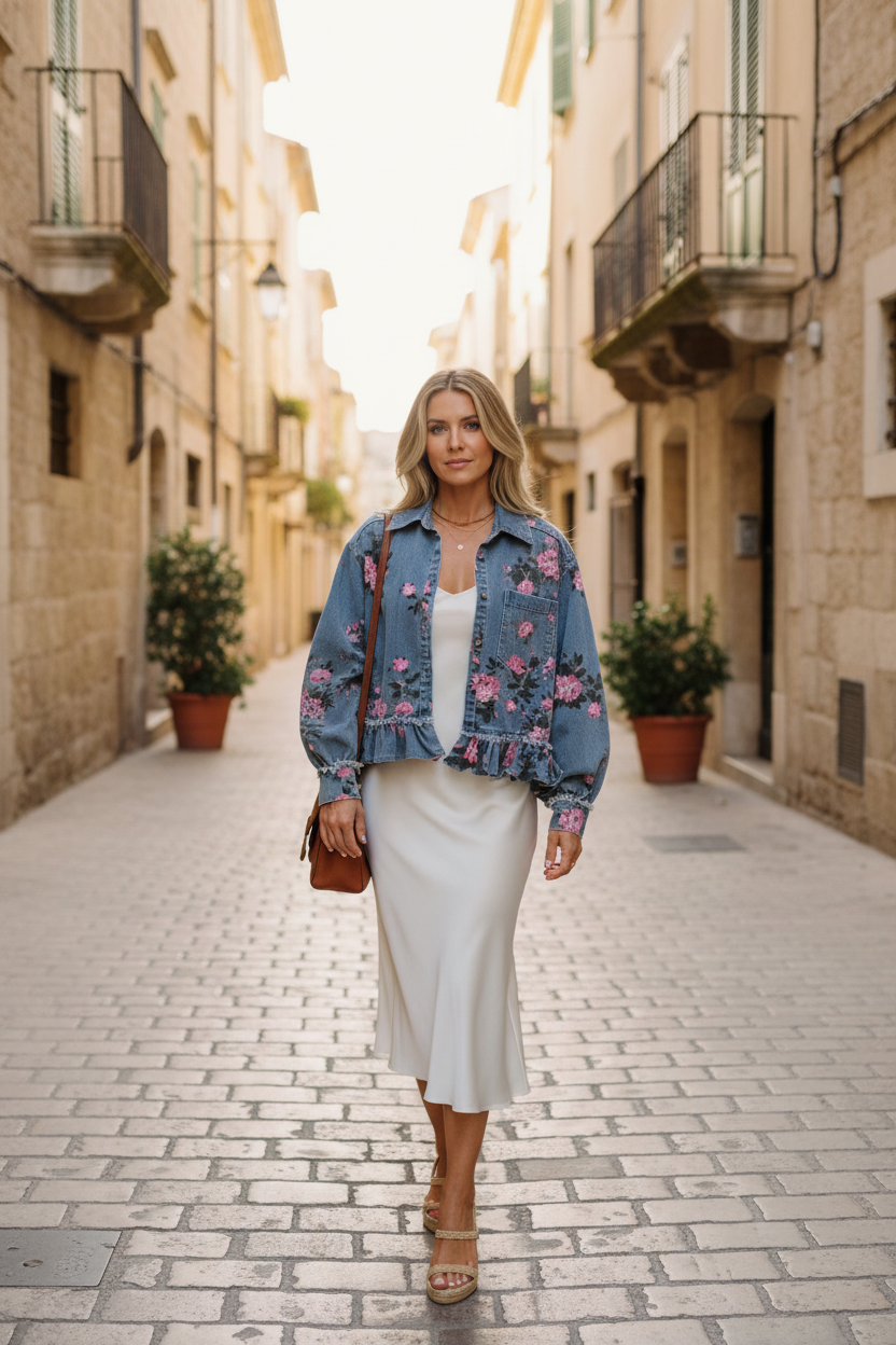 The Floral Ruffle Denim Jacket — Editorial